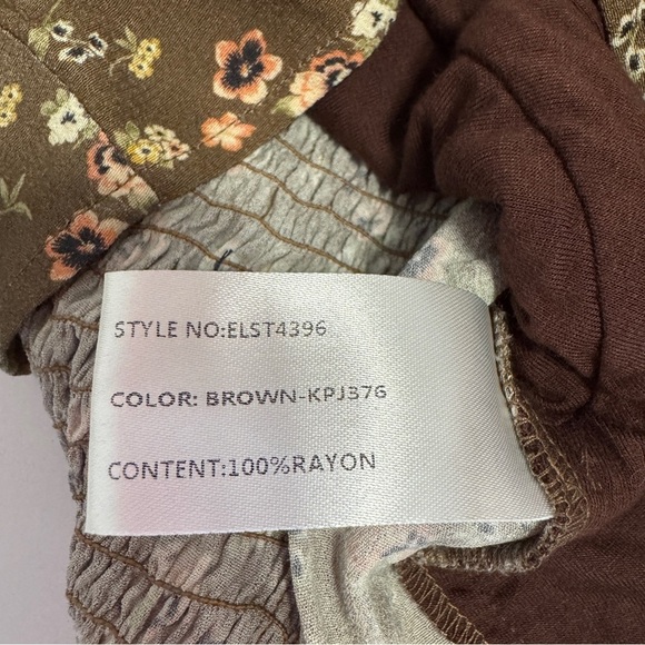 Elodie Floral Puff Sleeve Square Neck Peasant Top Brown Small NWT - Picture 8 of 8
